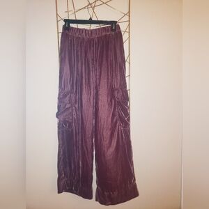 Universal Thread Women's Velvet Wide Legged Pants in Wine-Cargo Pockets